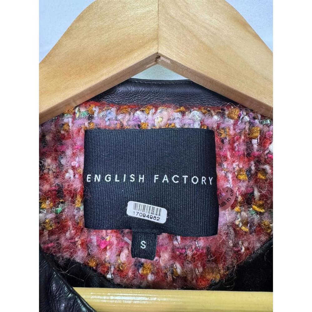 English Factory Multicolored Faux Leather Trim Tweed Jacket Sz S As Is Condition - Picture 6 of 7